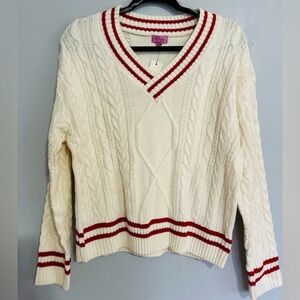 Miami Cable Knit V Neck Sweater M Preppy Varsity Chunky Knit NWT Tennis Prep